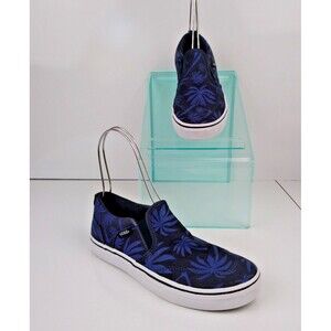 Vans Classic Slip-On Sneakers Navy Blue Palm Trees Youth Size 4.5